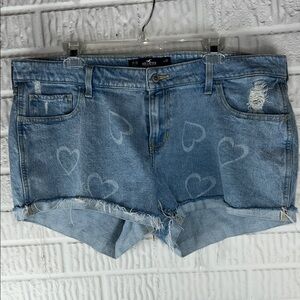 Hollister Light Blue Denim Heart-Print Cutoff Shorts